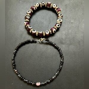 Evil eye bracelet and ankle bracelet set